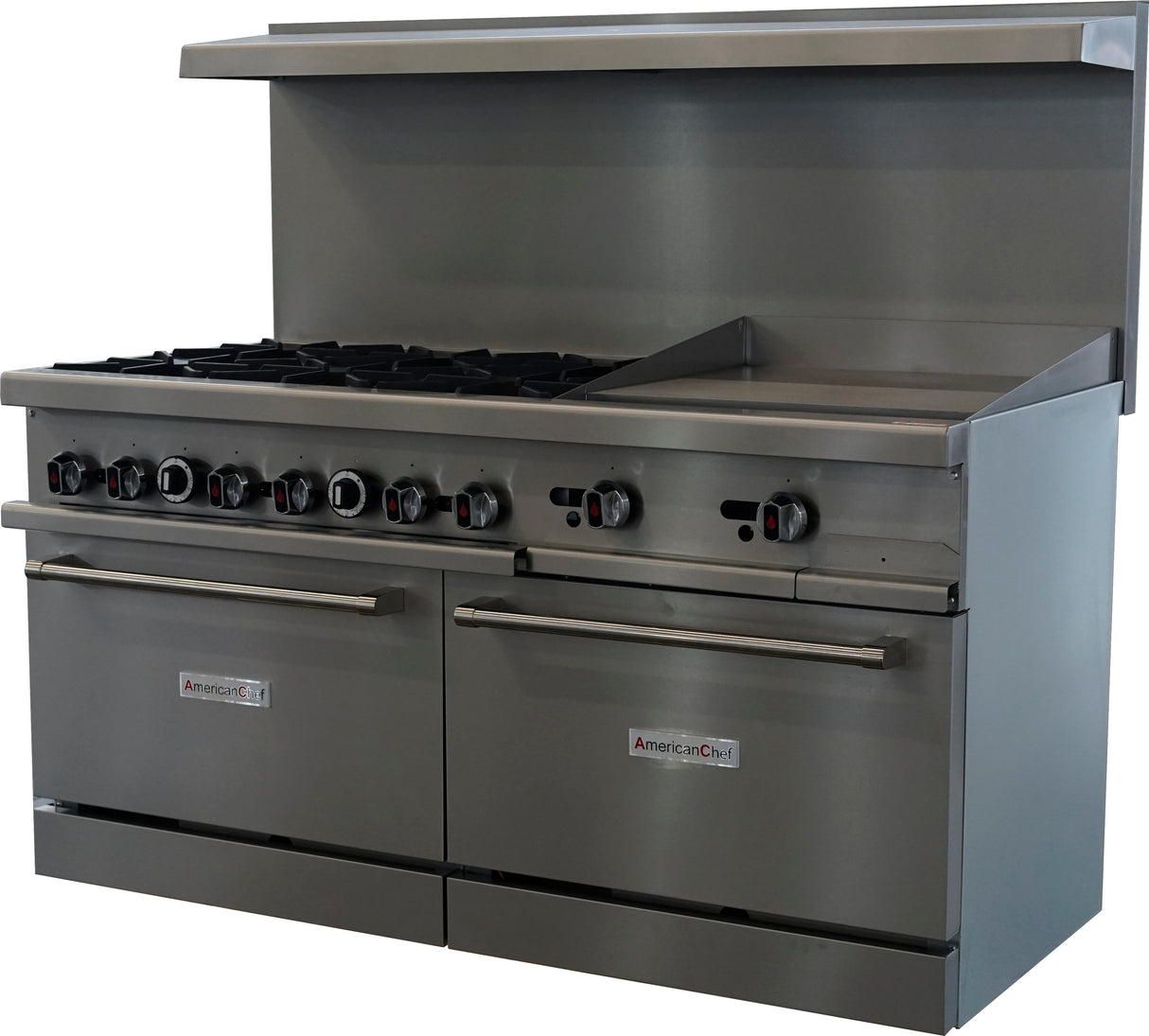 American Chef ACGR60-6B24G - 60" 6 Burner Gas Range / 24" Griddle with 1 Standard Oven, natural gas, with casters