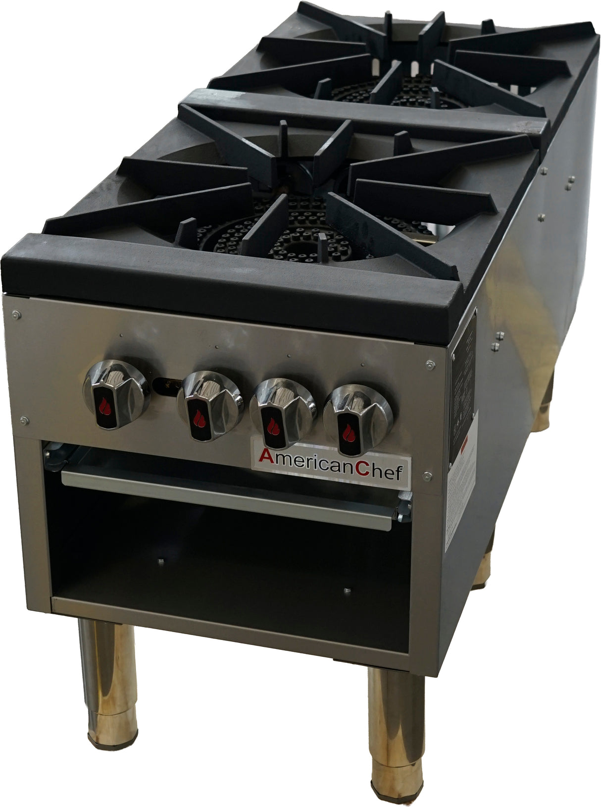 American Chef ACSP-18D - Stock Pot Range Single 18"Wx12"D Natural gas ( includes field convertible propane kit ), height needed : 24.8"