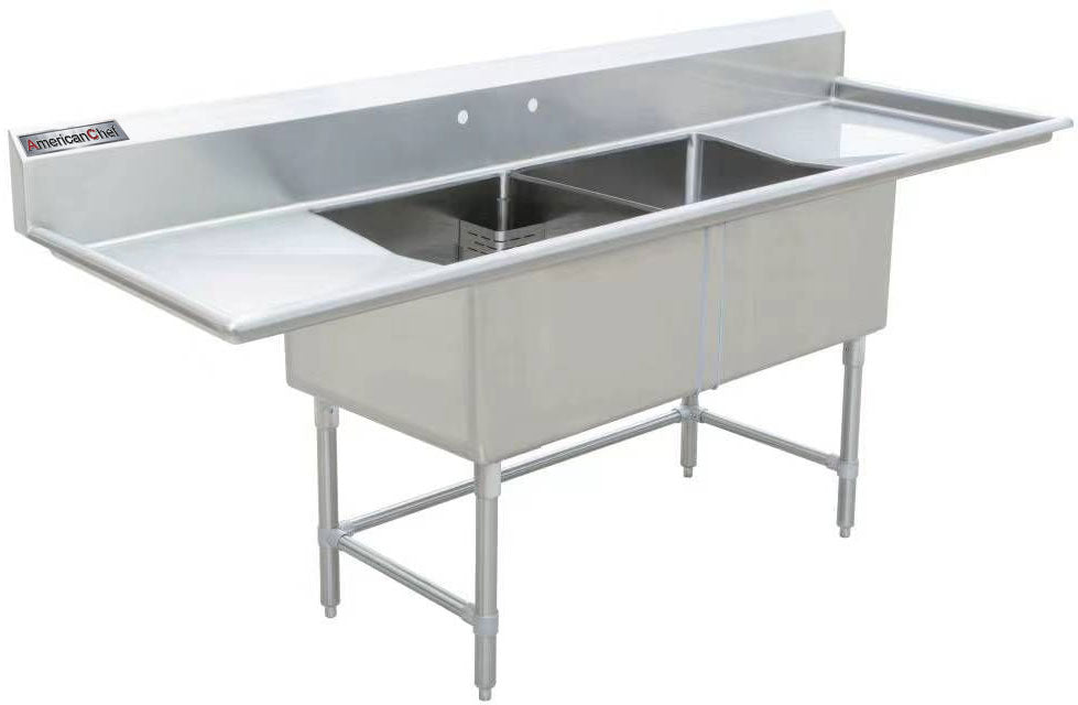 American Chef Two Compartment Sink 18"X18"X11" With Left And Right Drainboards DS1818-RL
