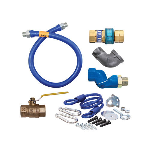 Dormont 1675KITS48 48″ Stainless Steel Gas Connector 3/4″ With Elbow, Restraining Cable, SnapFast® and Fast Swivel MAX® - VRS Restaurant Equipment & Supply Store