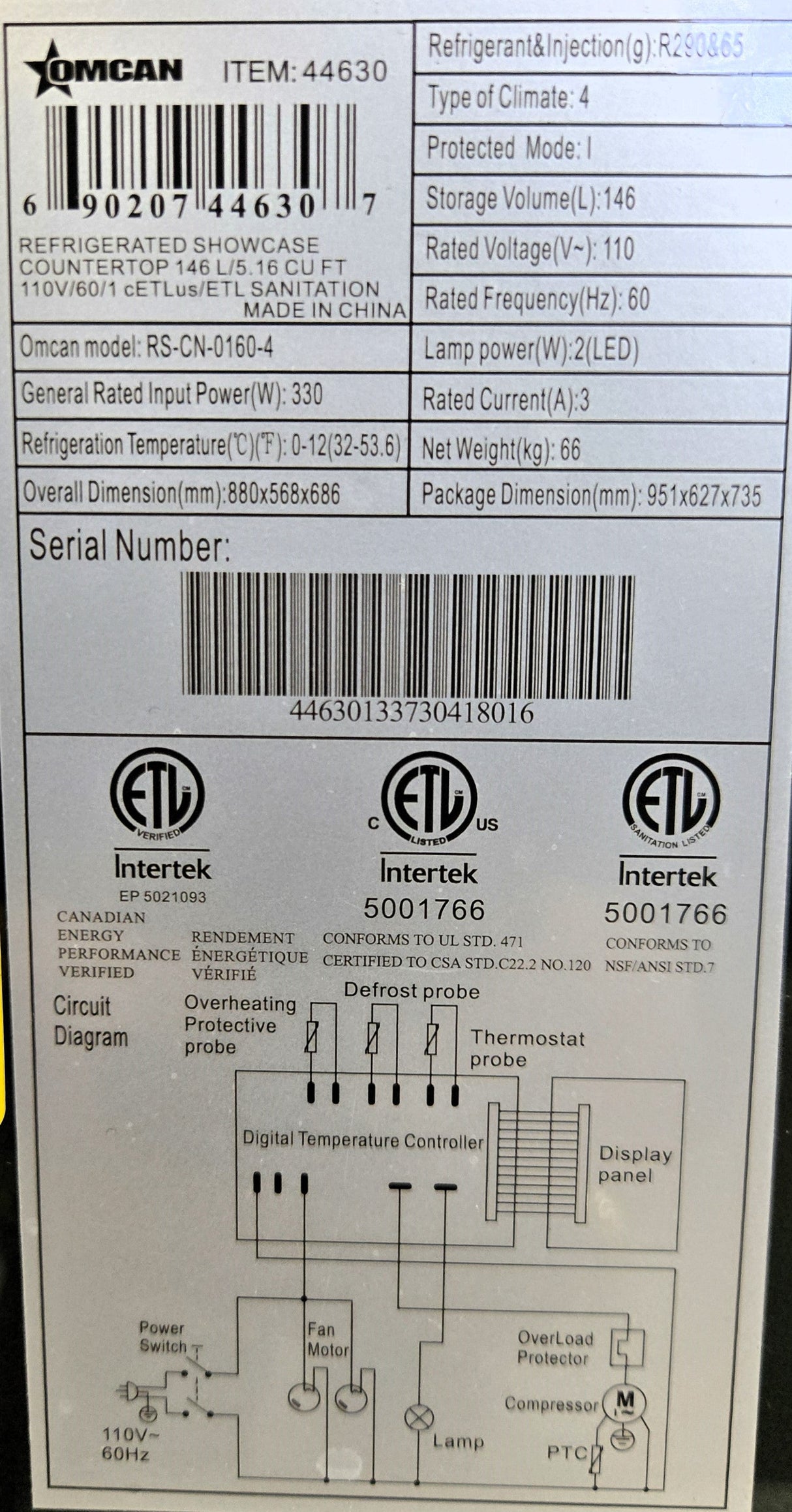 Omcan RS-CN-0160-4 Display Refrigerator