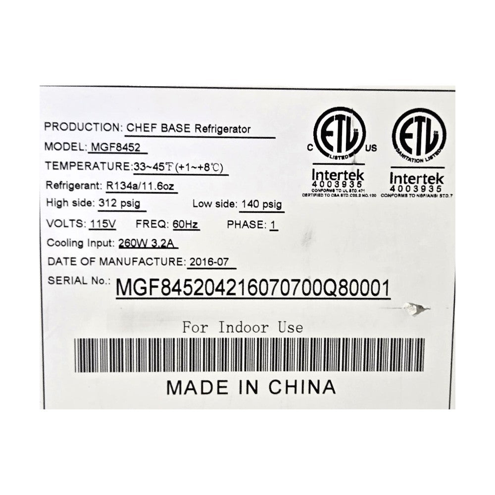 Atosa MGF8452 Refrigerated Chef Base