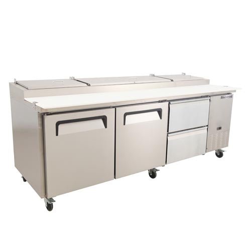 American Chef 93" Pizza Prep Refrigerator With 2 Drawers & 2 Door PR3-93S2D - VRS Restaurant Equipment & Supply Store