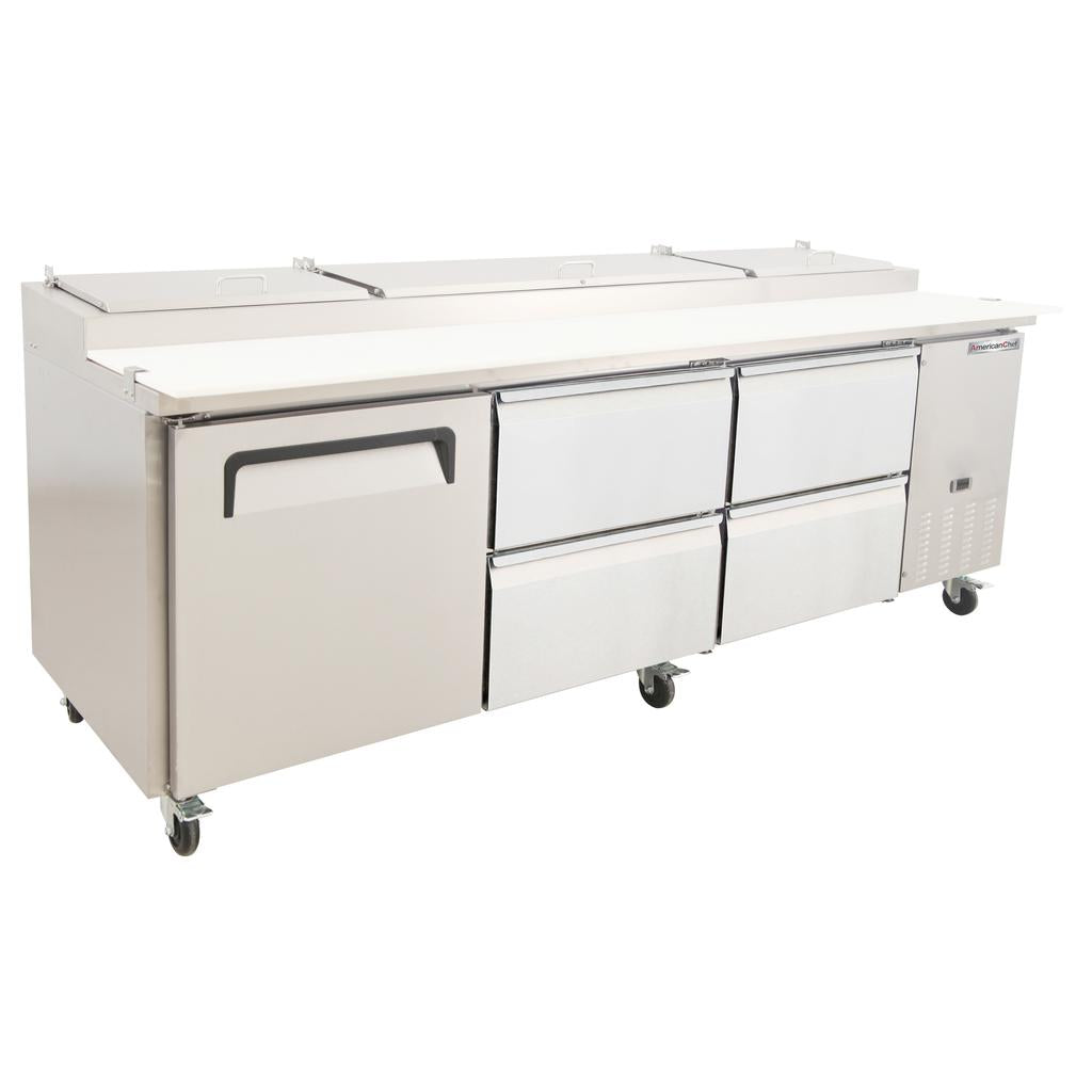American Chef 94" Pizza Prep Refrigerator With 4 Drawers & 1 Door PR3-93S4D