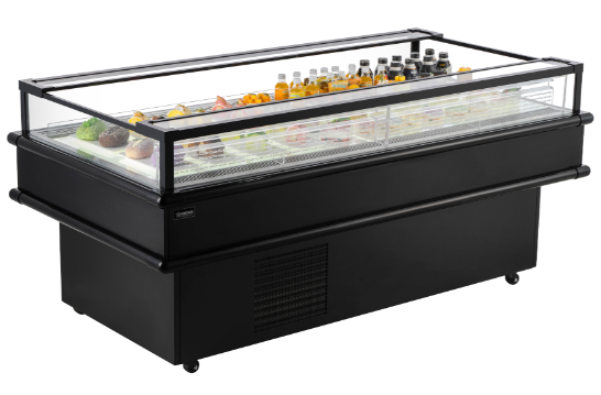 Omcan 73" Black Refrigerated Island Top-Open Showcase 8.6 cu.ft. 48573