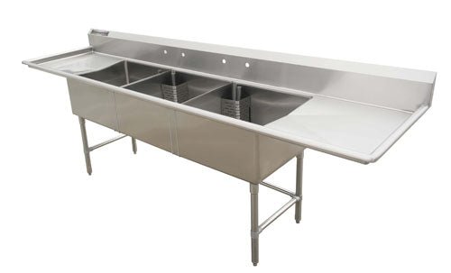 American Chef Three Compartment Sink 24"X24"X14" With Left And Right Drainboards TS2424-RL - VRS Restaurant Equipment & Supply Store