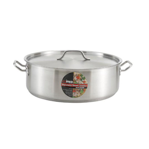 Winco SSLB-15 15 Qt Premium Stainless Steel Brazier With Cover - VRS Restaurant Equipment & Supply Store