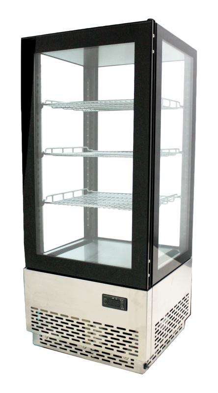 Omcan 17” Countertop Refrigerated Showcase with Four Sided Glass and Stainless Steel Base – 2.75cu.ft. / 78L Capacity – 110V, 180W