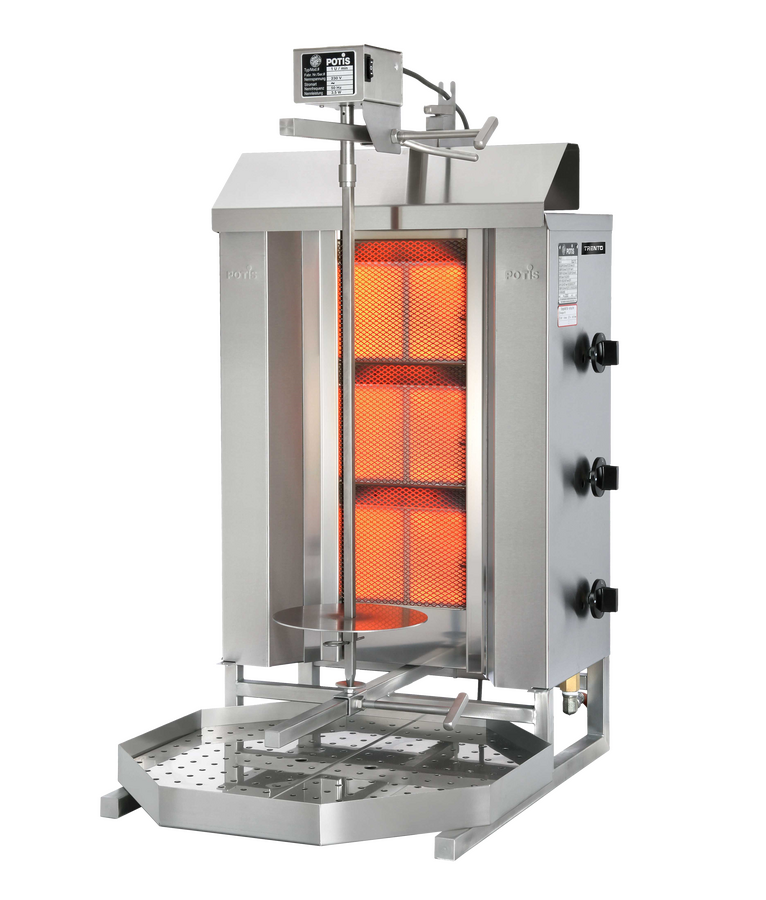 Potis MU GD3 40 kg Natural Gas Vertical Broiler / Shawarma Machine with 3 Burners | Trento – 28,500 BTU