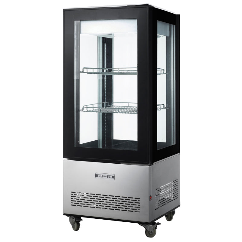 Omcan 26″ Refrigerated Display Case with Four-Sided Glass 59″ Tall, 9.53 cu.ft. (270 Liter)