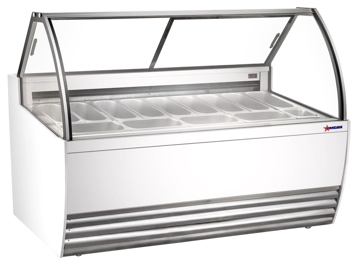 Omcan 69.5″ Gelato Display Showcase (White Exterior) with 13 Pans