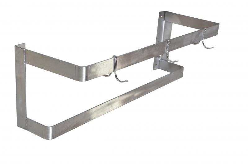 Omcan 48-inch Wall-Mounted Pot Rack with 4 pc. Plated Pot Hooks