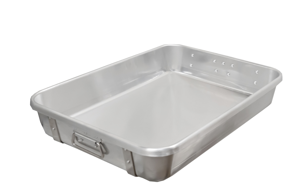 Omcan 24" x 18" x 4" 10-Gauge (2.5 mm) Heavy-duty Aluminum Double Roaster Pan with Straps and Handles 81206
