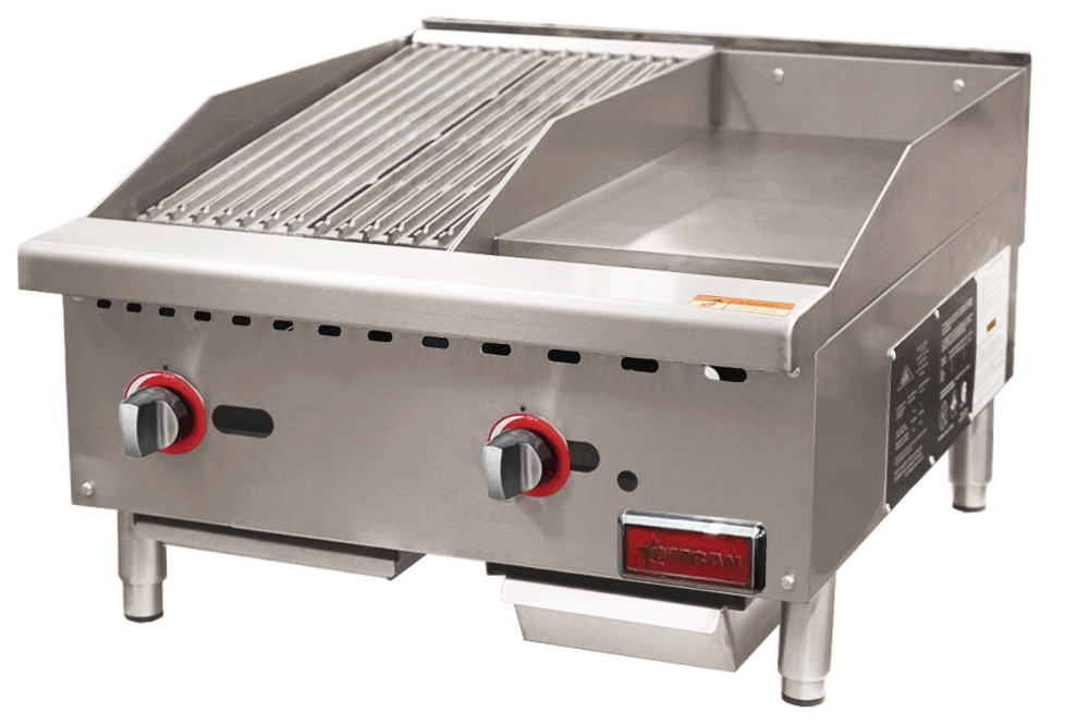 Omcan 24″ Countertop Gas Combination Charbroiler and Griddle Combo- 65,000 BTU Natural Gas