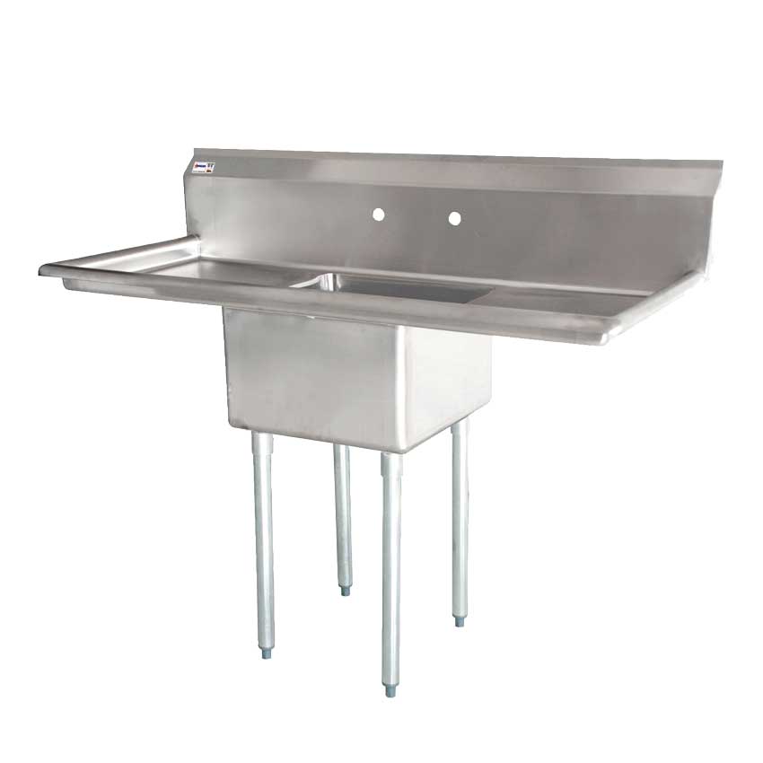 Omcan 25249 - 18″ x 18″ x 11″ 18-gauge stainless steel One Tub Sink with 1.8″ Corner Drain and Two Drainboards