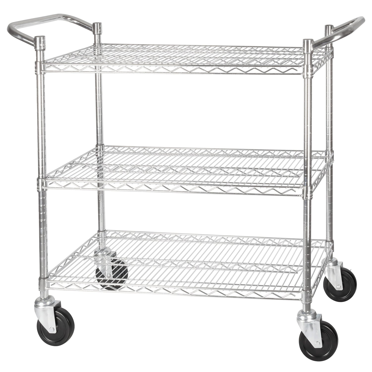 Winco VCCD-1836B - 3-Tier Wire Shelving Cart, Chrome Plated, Double Handle with Brake - 18" x 36"