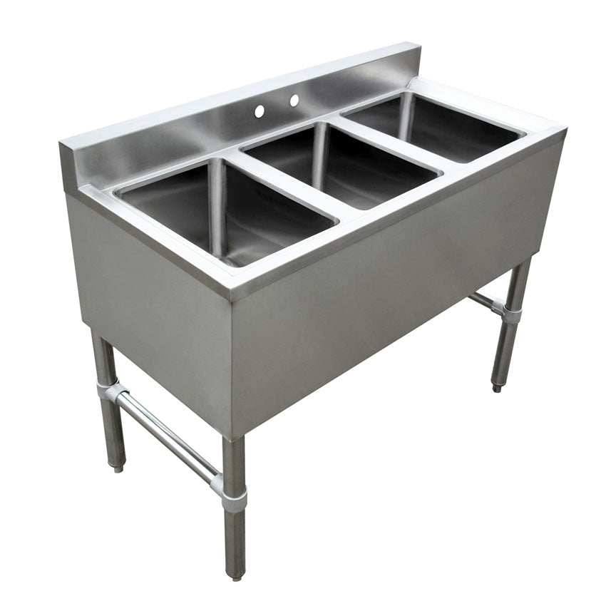 Omcan 3 Compartment Underbar Sink, No Drainboard