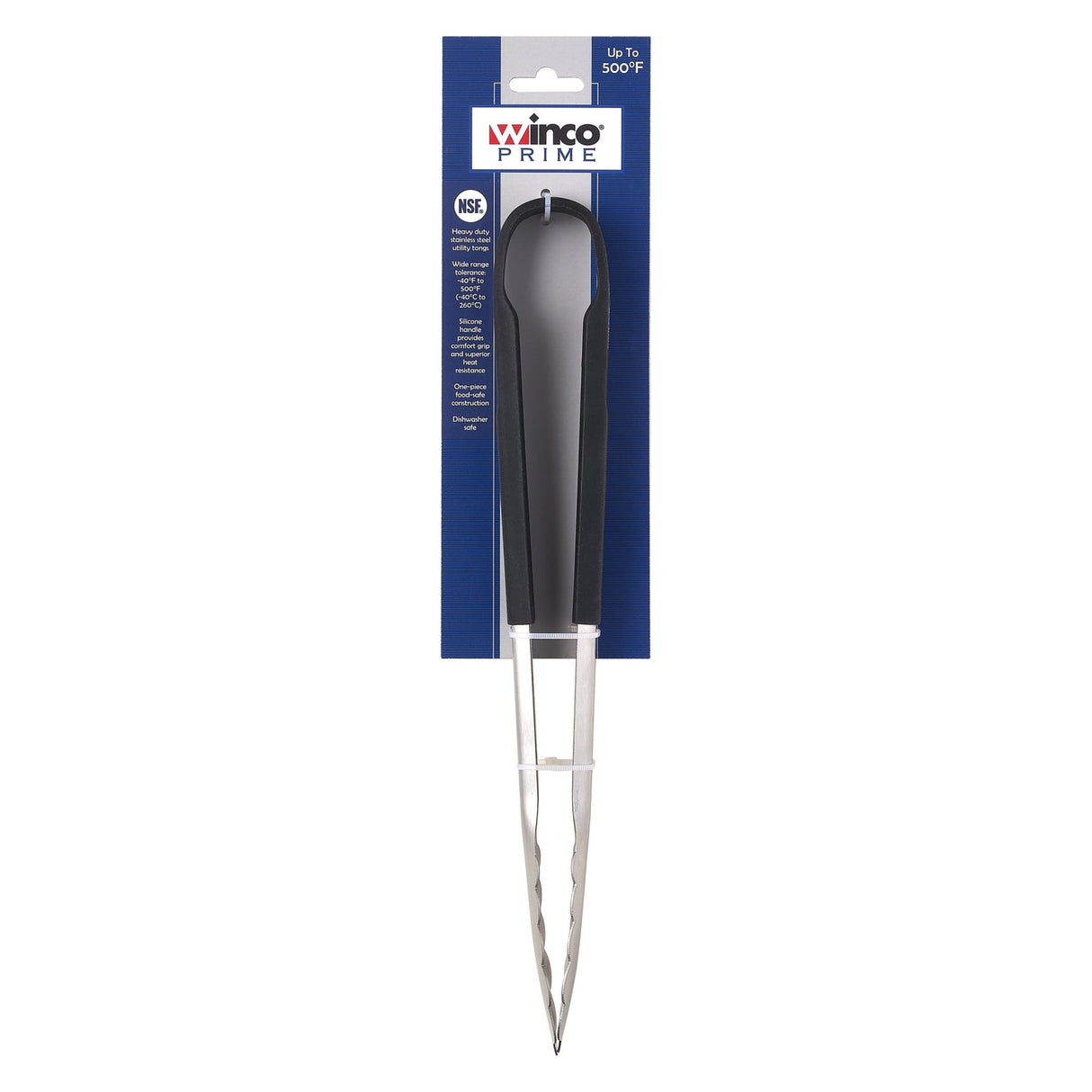 Winco UTSH-12K - Winco Prime 12" Stainless Steel Utility Tongs with Black Silicone Handle