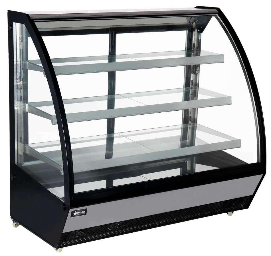 Omcan 60″ Refrigerated Floor Showcase with Curved Glass, 28cu.ft. (799 L) Capacity – 110V, 680W