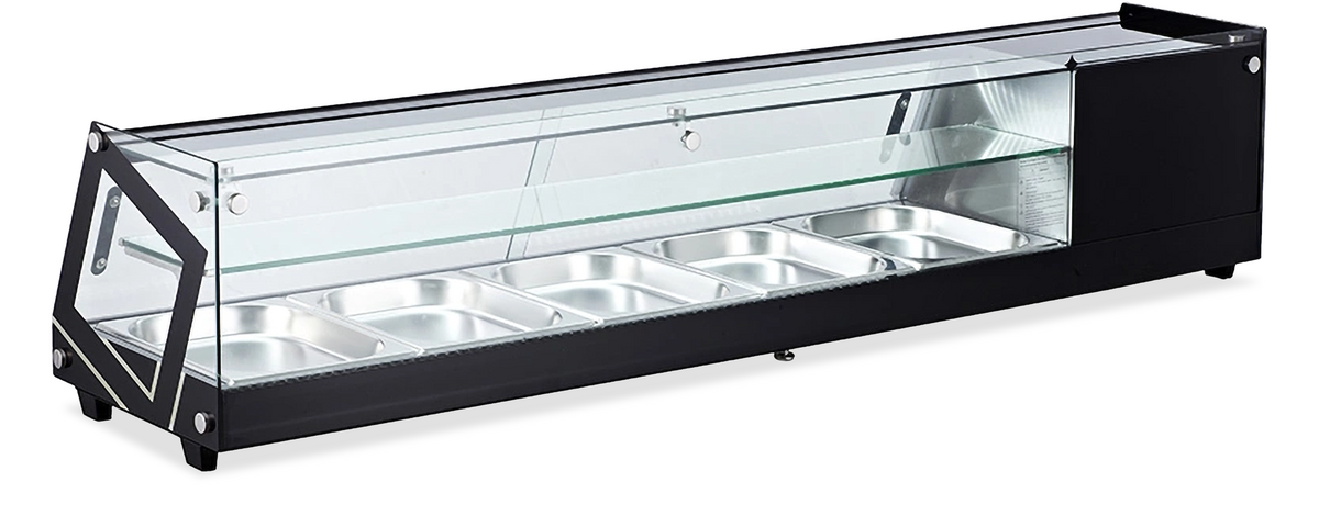 Omcan 58″ Refrigerated Sushi Showcase with Flat Glass and 3cu.ft. / 84L Capacity – 110V, 180W