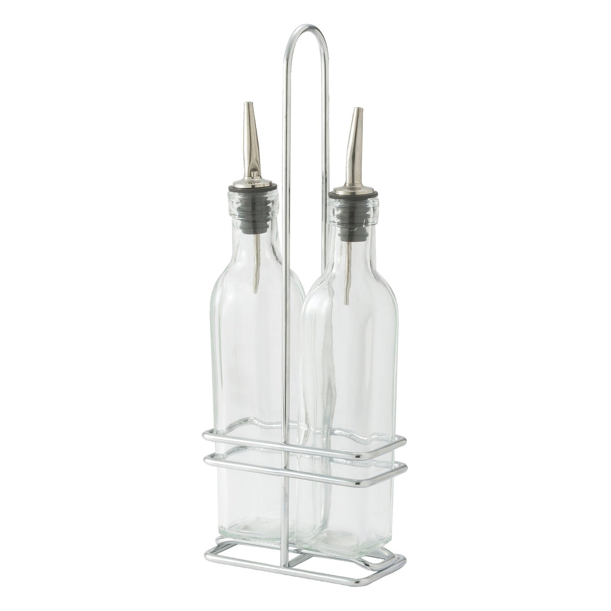 Winco GOB-16S - Oil/Vinegar Cruet Set with Chrome Plated Rack & Two Bottles - 16 oz