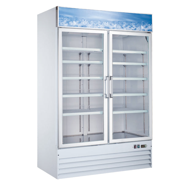 Omcan 53″ Merchandiser Freezer 2 Glass Door Glass White 45 cu.ft
