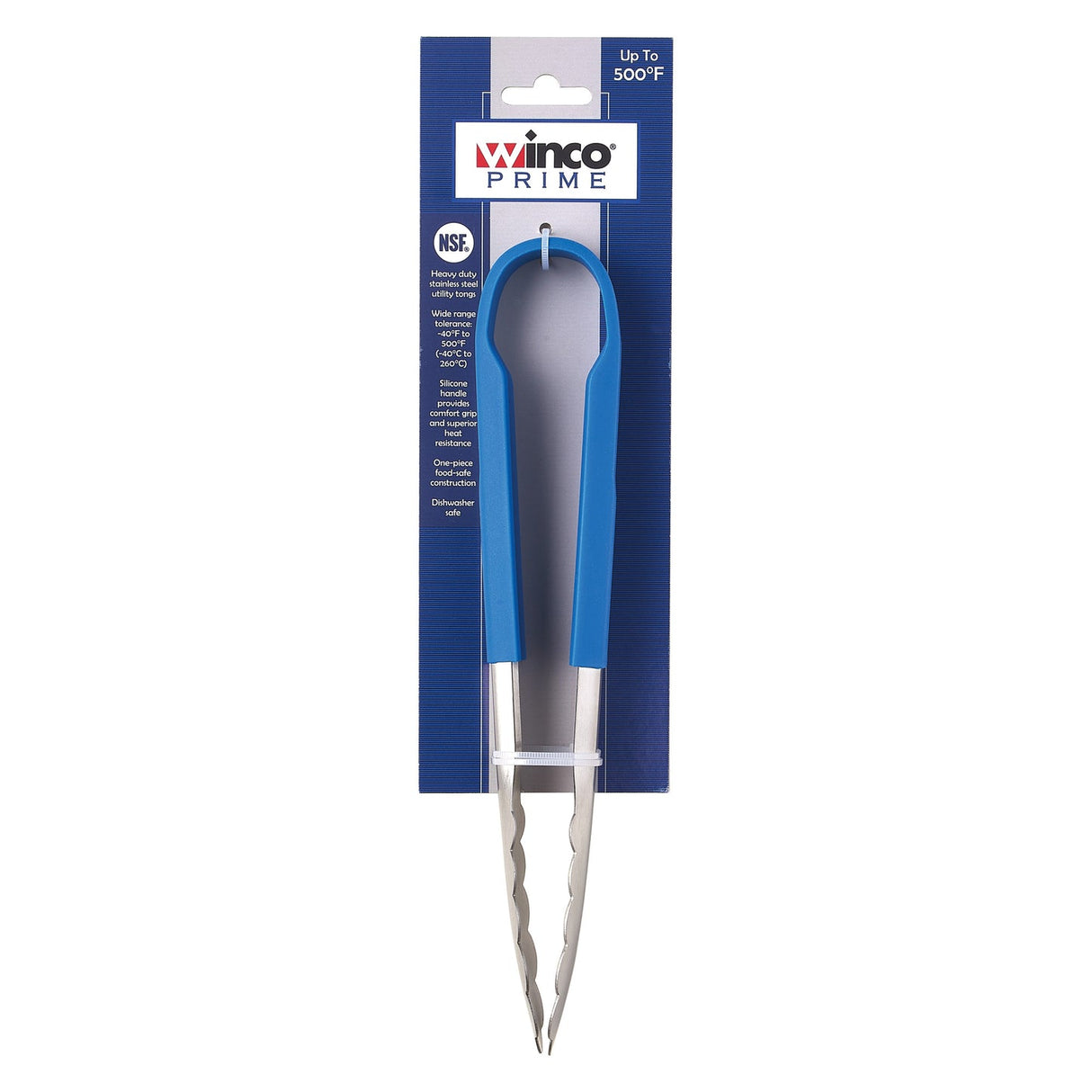 Winco UTSH-9B - Winco Prime 9" Stainless Steel Utility Tongs with Blue Silicone Handle