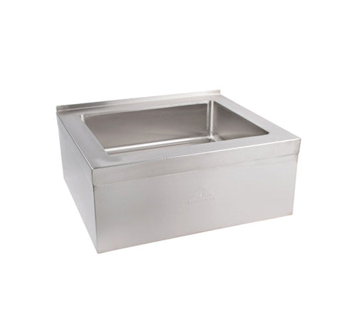 Mop sink with deep basin for efficient cleaning in commercial settings.