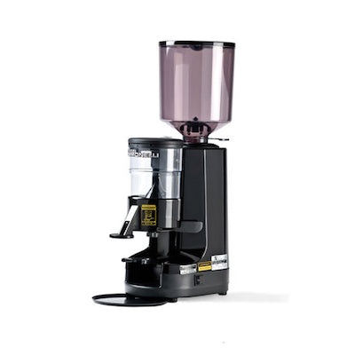 Commercial espresso grinder with micrometric adjustments and low retention for optimal espresso extraction.