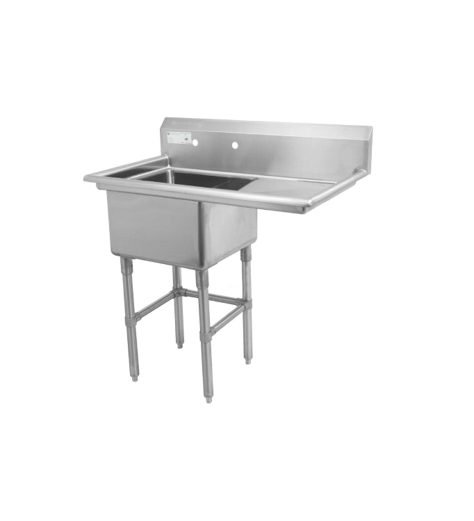 Single Compartment Pot Sink in a commercial kitchen, featuring a spacious basin and high backsplash.