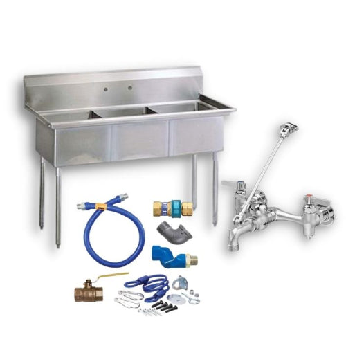 A variety of commercial kitchen sinks and plumbing solutions, including single-basin, double-basin, farmhouse, undermount, and top-mount styles in durable materials.
