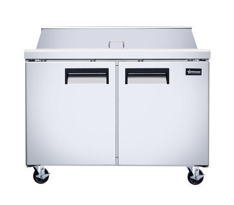 Omcan 50046 - 47" Two Door Refrigerated Prep Table, 9.5 cu.ft. (270 L), Stainless Steel