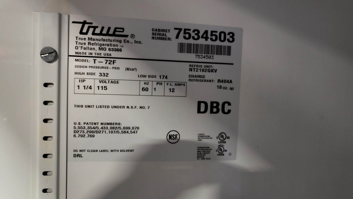 True T-72F Reach In Freezer