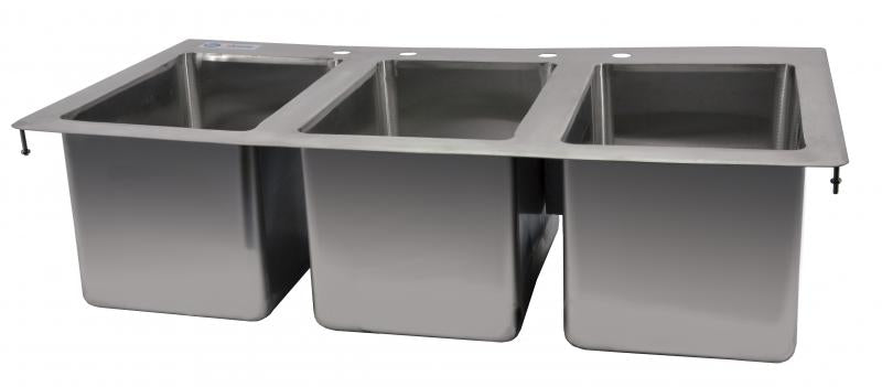 Omcan 10" x 14" x 10" Stainless Steel Triple Drop in Sink with Flat Top 39783