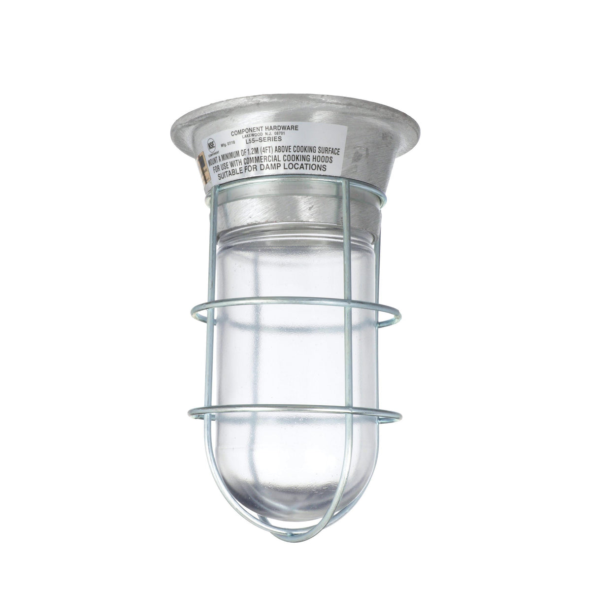 Component Hardware L55-1024-CSA - 100W Surface Mount CSA Approved Incandescent Hood Light With Clear Coated Tempered Glass Globe And Wire Guard