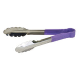 Winco UTPH-9P - Allergen-Free Stainless Steel Utility Tongs - 9"