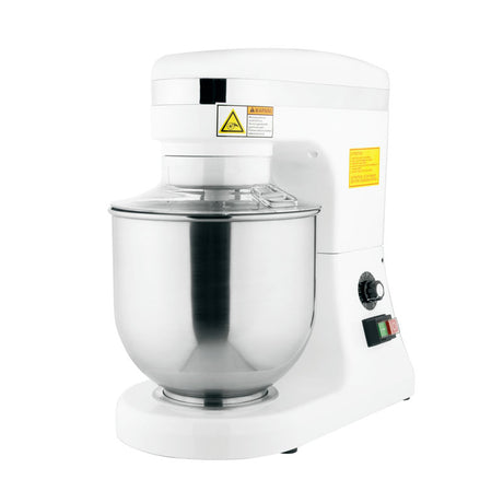 Omcan 44306 - 7 qt White Countertop Planetary Mixer with Guard, 110V, 270W