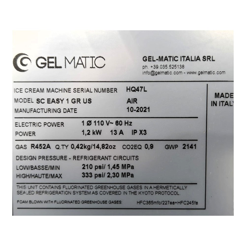 Gel Matic SC-EASY-1GR Ice Cream Machine