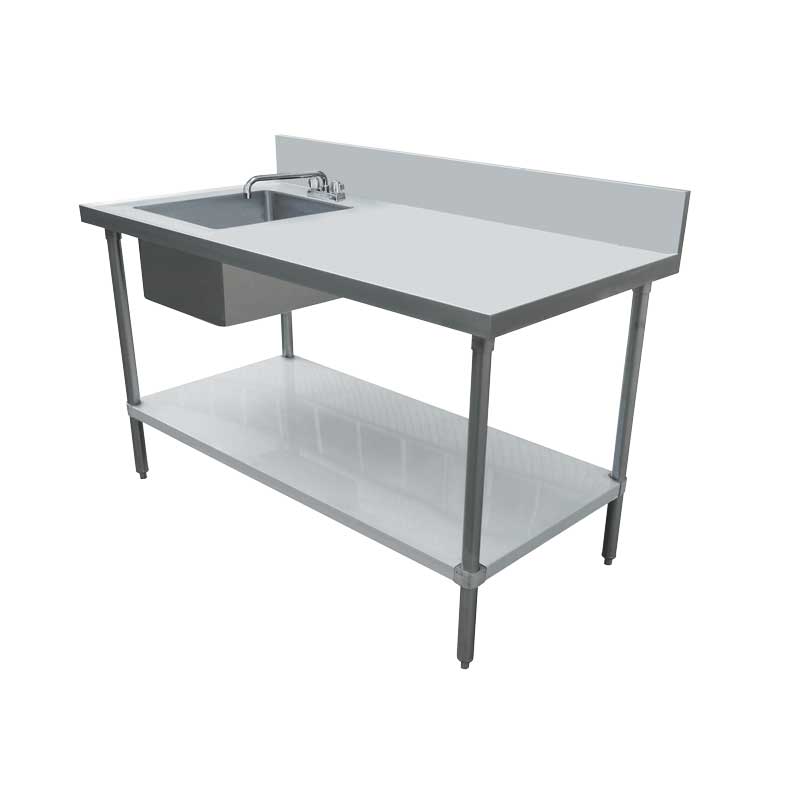 Omcan 44301 - 24" x 72" All Stainless Steel Table with Left Sink and 6" Backsplash