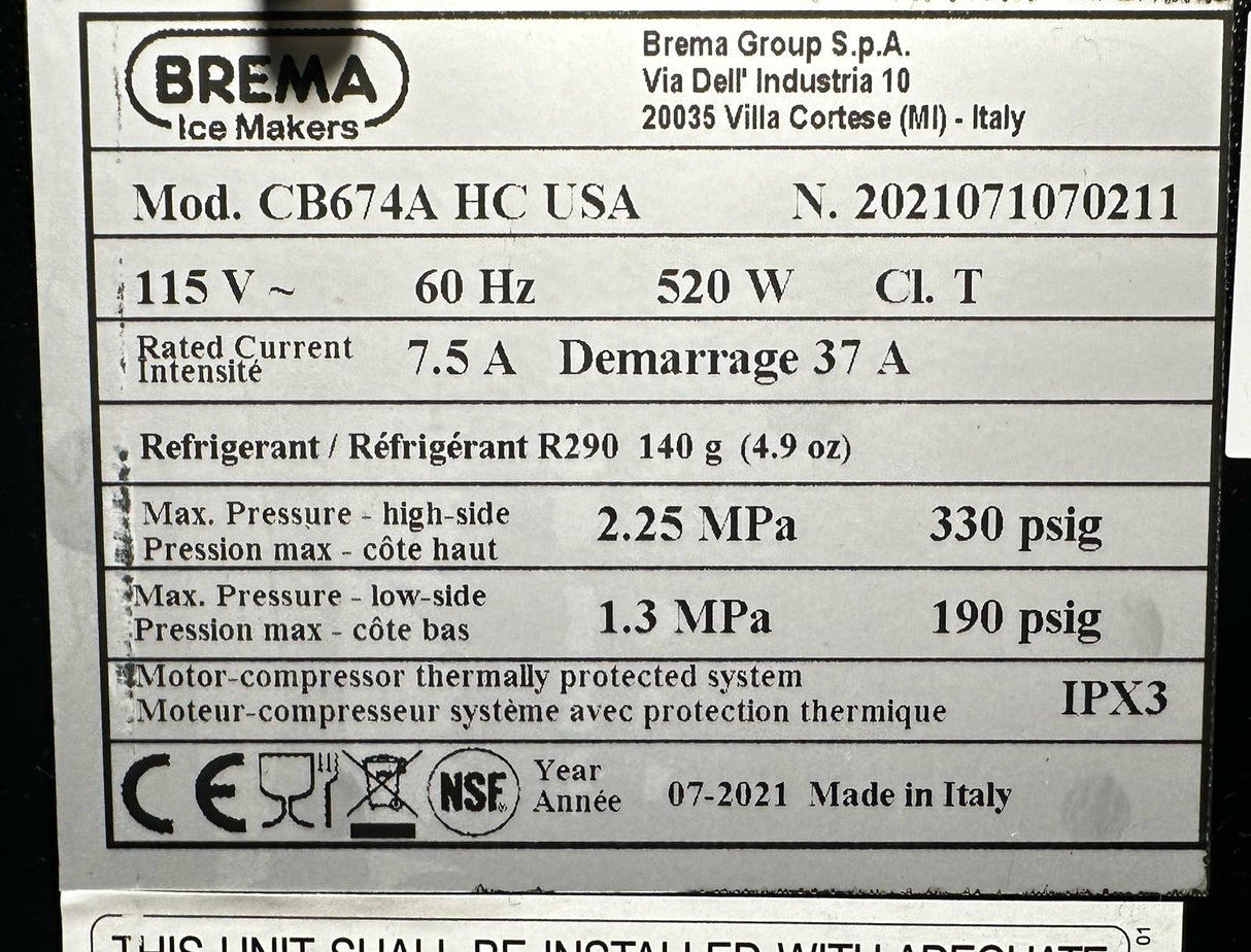 Brema CB674A-HC USA Undercounter Ice Machine - cosmetic dent on top