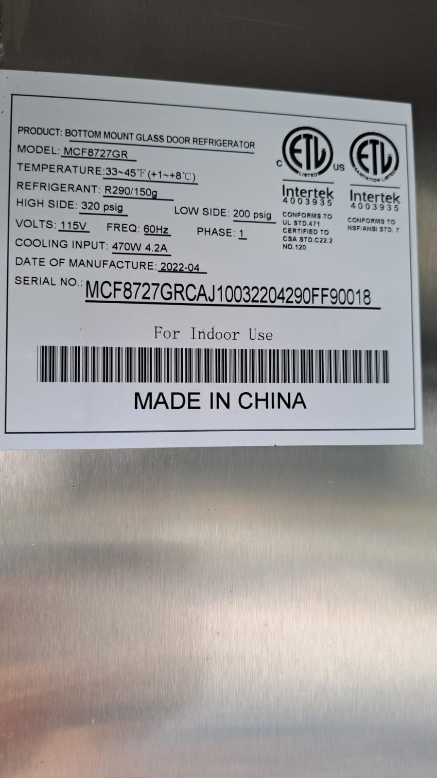 Atosa MCF8727GR Two Sliding Glass Door Refrigerator Merchandiser