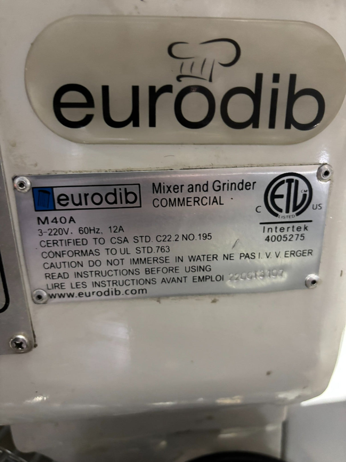Eurodib M40A 40 Quart Planetary Mixer