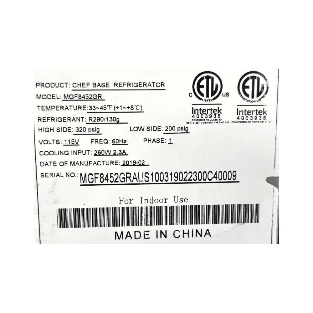 Atosa MGF8452GR Chef Base Refrigerator