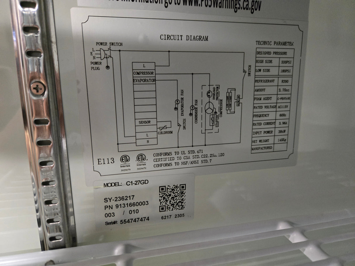 EFI C1-27GD Single Glass Door Display Cooler