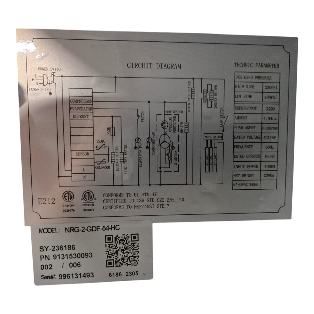 Danair NRG-2-GDF-54-HC 2 Glass Door Freezer - Cosmetic Damage