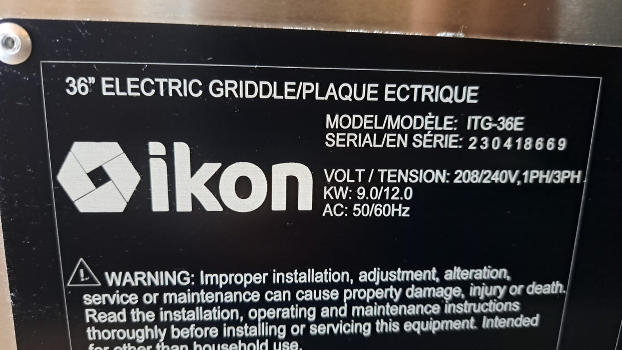 Ikon ITG-36E Electric Griddle with Thermostatic Controls Almost Brand New