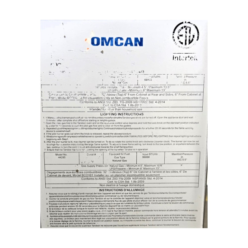 Omcan 44285 Tandoor Oven - Natural Gas