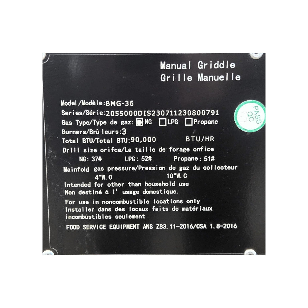 Brika BMG-36 Manual Griddle - Natural Gas