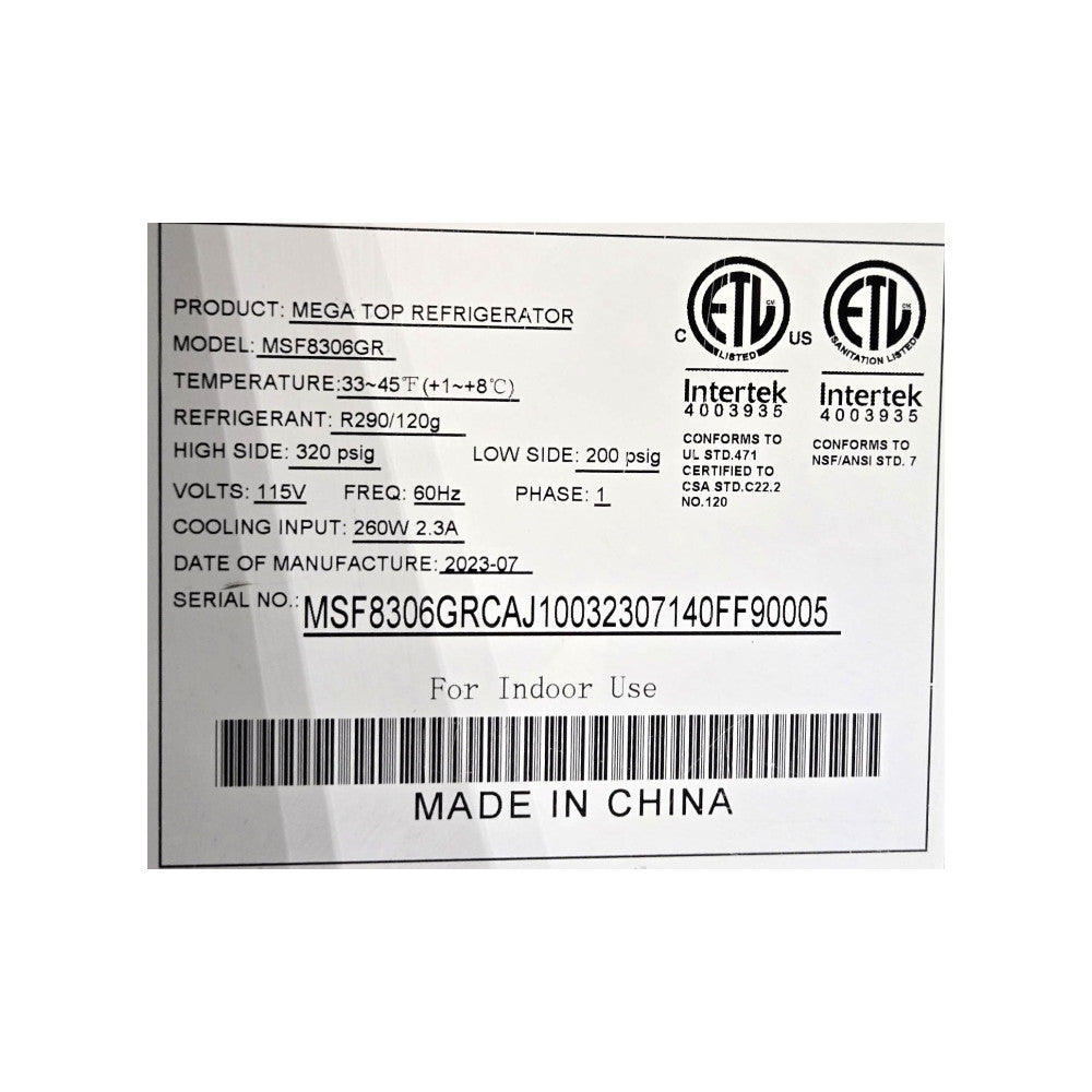 Atosa MSF8306GR Mega Top Refrigerator