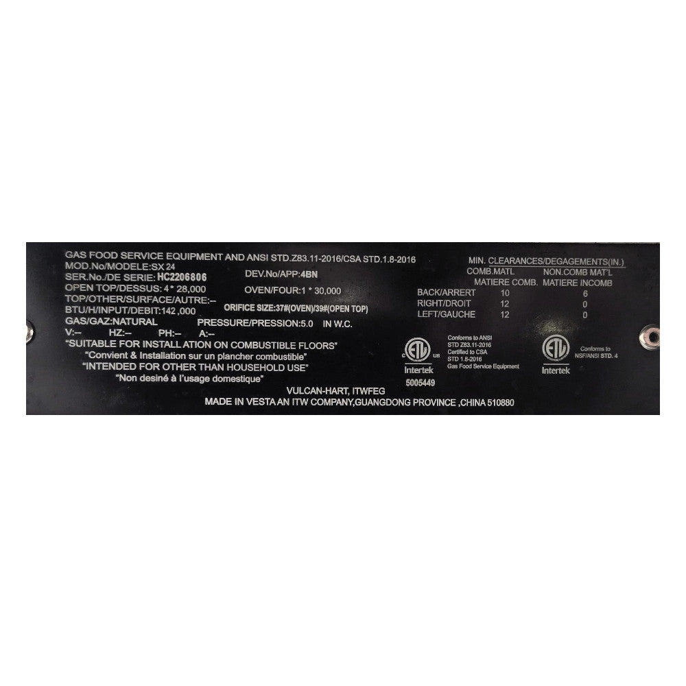 Vulcan SX-24 4 Burner Range with Standard Oven - Natural Gas